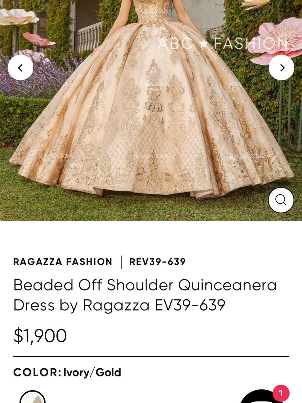 Gold/Ivory Quinceañera Dress + Full Set (Ragazza, Size 9)